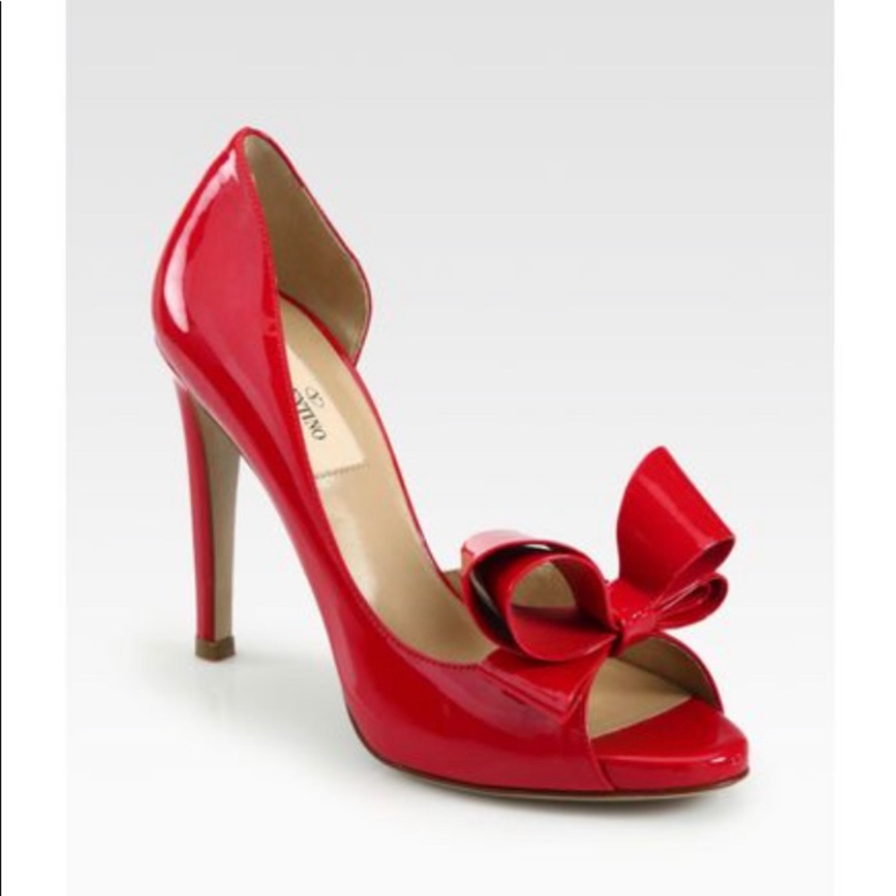 Valentino Red Patent Bow Peeptoe Pump